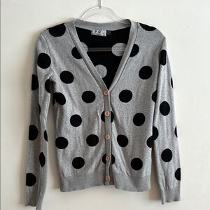 POL - Gray and Black Polka Dot Cardigan Sweater